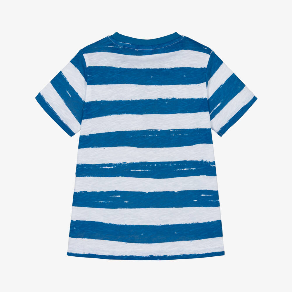 iDO-Boys White & Blue Striped Cotton T-Shirt | Childrensalon Outlet