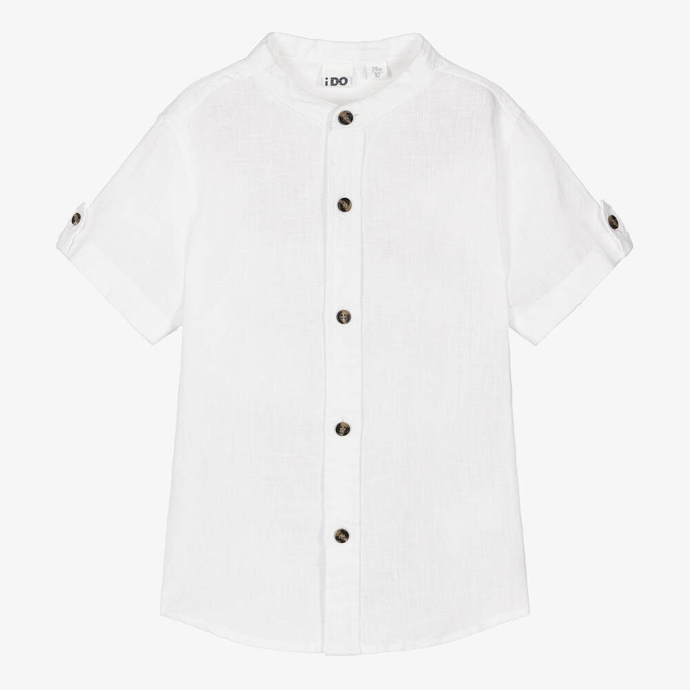 iDO Baby-Boys White Collarless Linen Shirt | Childrensalon Outlet