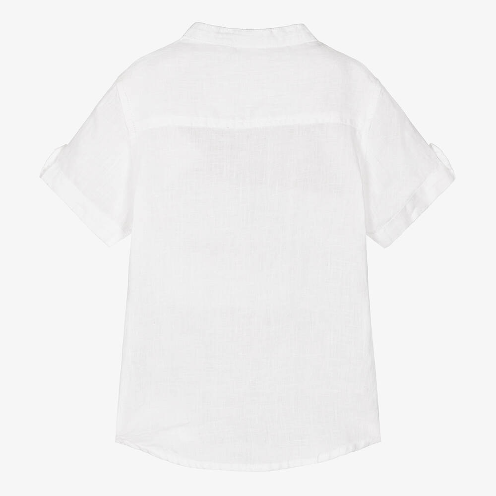 iDO Baby-Boys White Collarless Linen Shirt | Childrensalon Outlet