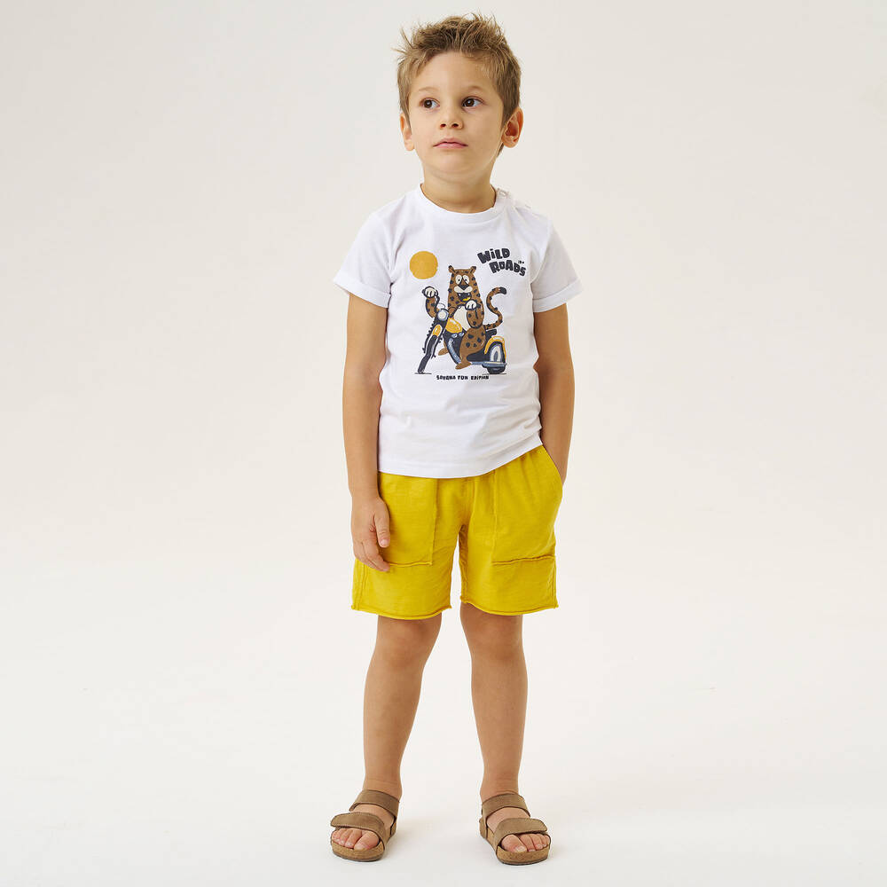 iDO Baby-Boys White Cotton Animal Print T-Shirt | Childrensalon Outlet