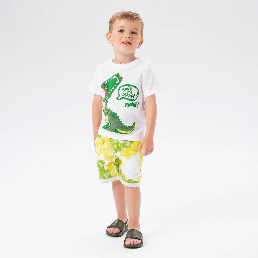 iDO Малыши-Белая хлопковая футболка с динозавром | Childrensalon Outlet