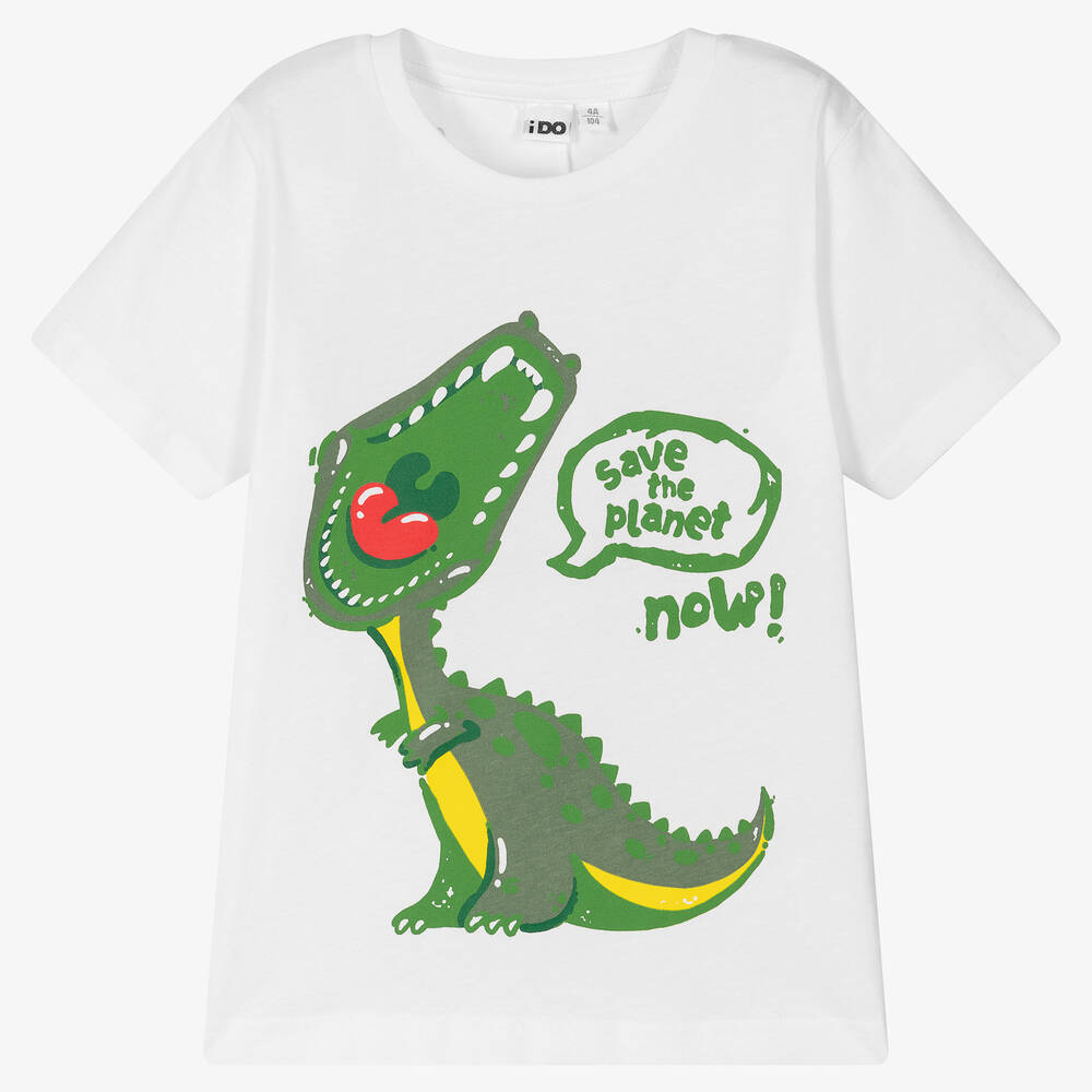 iDO Baby - T-shirt blanc en coton dinosaure  | Childrensalon
