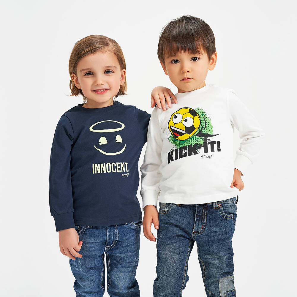 iDO Малыши-Белый хлопковый топ со смайлом для мальчиков | Childrensalon Outlet