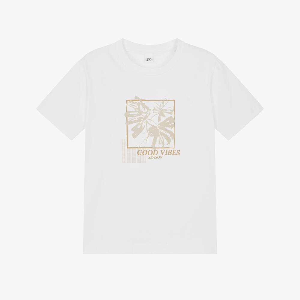iDO-Boys White Cotton Good Vibes T-Shirt | Childrensalon Outlet