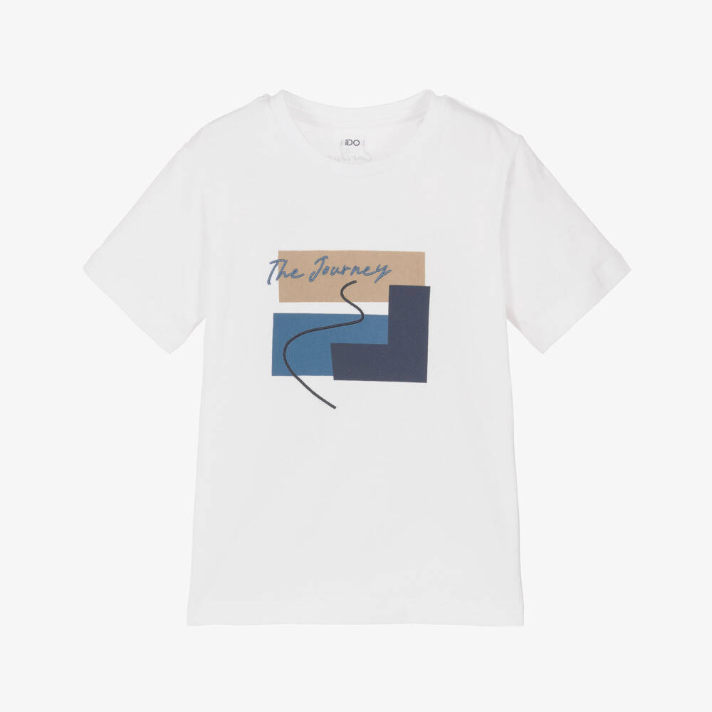 iDO-Boys White Cotton Graphic Print & Embroidered T-Shirt | Childrensalon Outlet
