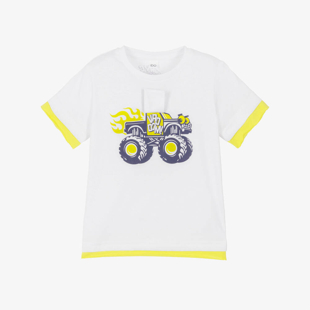 iDO-Boys White Cotton Monster Truck T-Shirt | Childrensalon Outlet