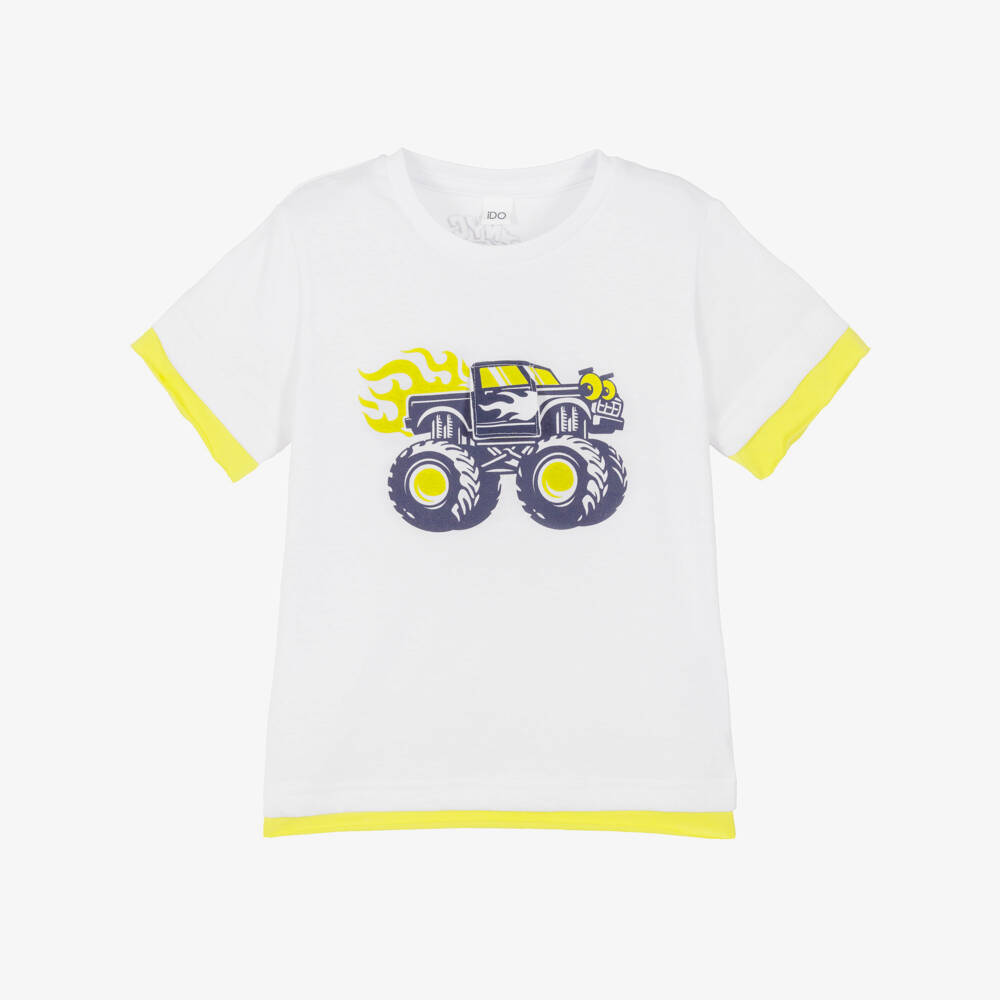 iDO-Boys White Cotton Monster Truck T-Shirt | Childrensalon Outlet