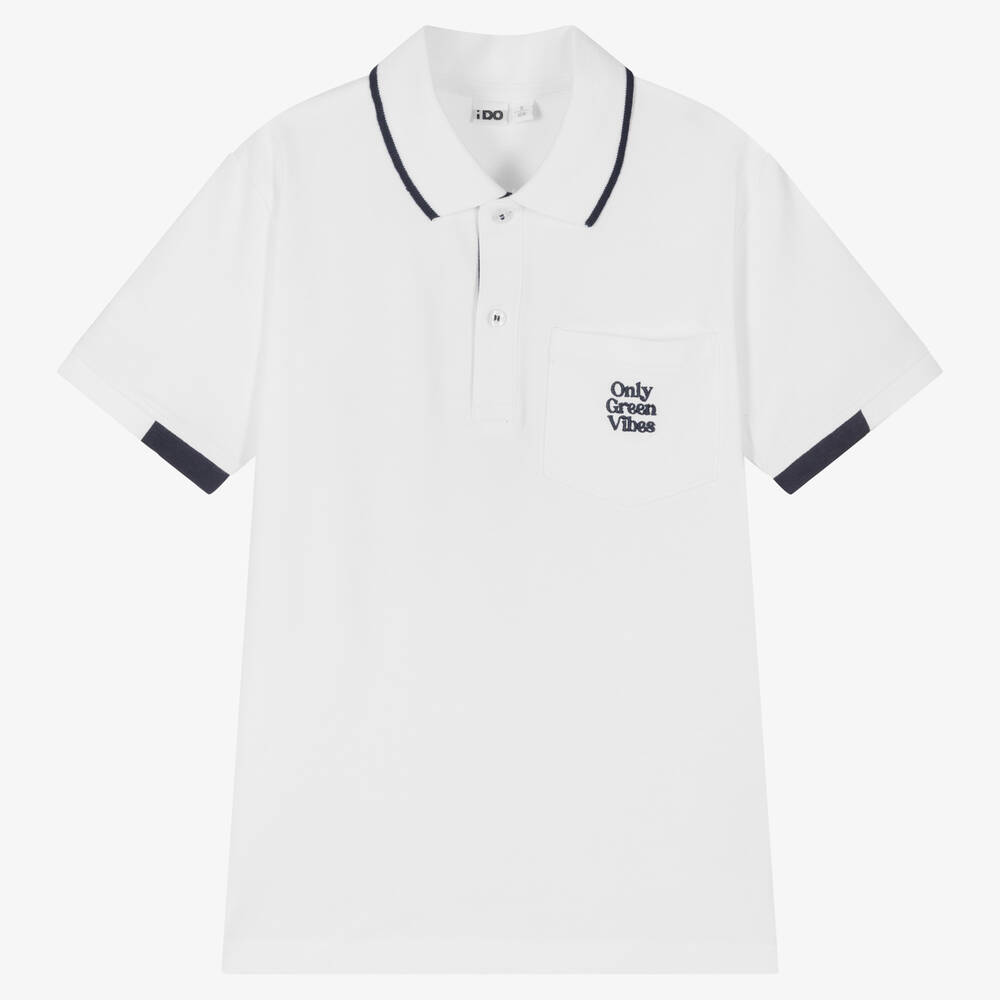 iDO Junior - Boys White Cotton Piqué Polo Shirt | Childrensalon