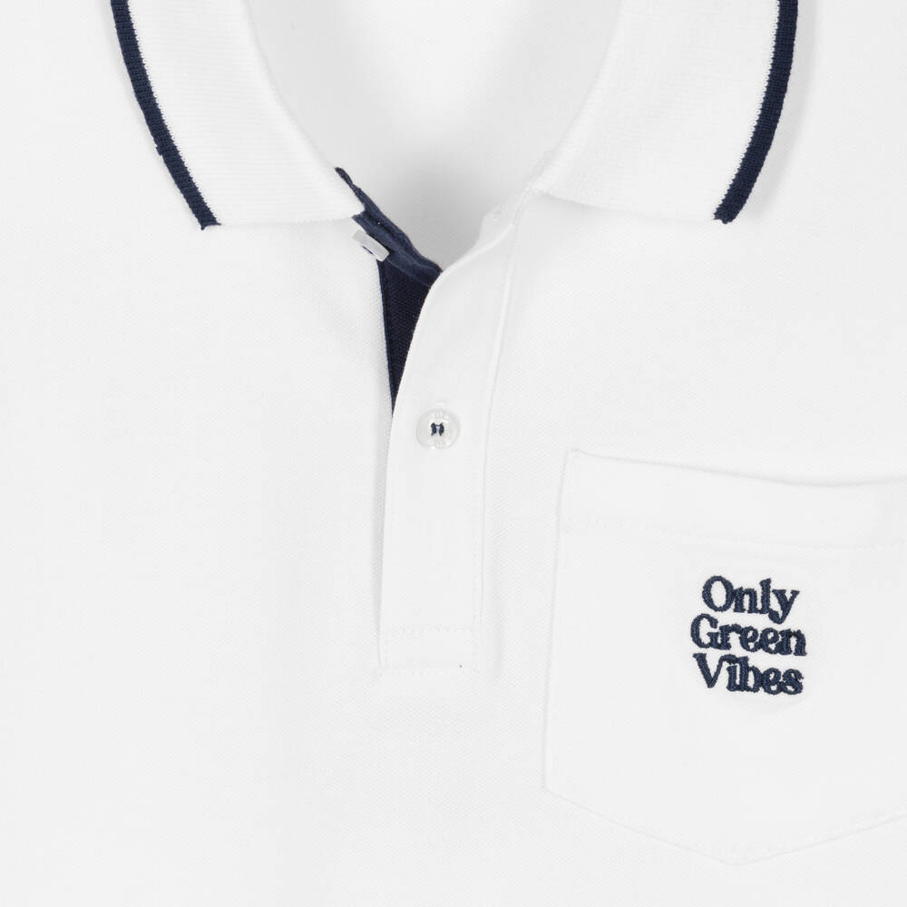 iDO Junior Boys White Cotton Piqu Polo Shirt Childrensalon Outlet