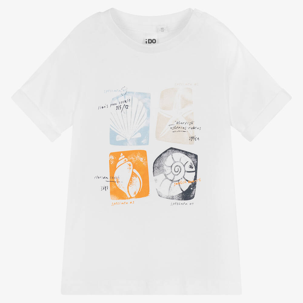iDO Baby - Weißes Muschel-Baumwoll-T-Shirt | Childrensalon