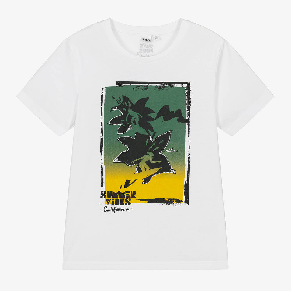 iDO Junior-Boys White Cotton Summer Vibes T-Shirt | Childrensalon Outlet