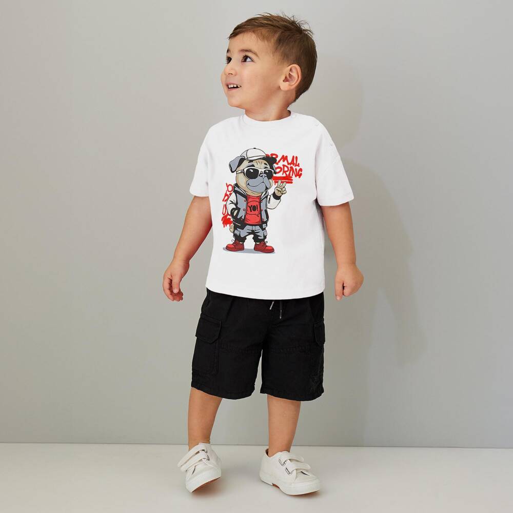 iDO-Boys White Cotton T-Shirt with Cool Dog Graphic | Childrensalon Outlet