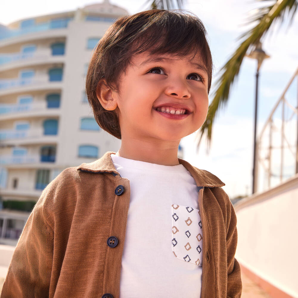 iDO-Boys White Cotton T-Shirt with Patterned Pocket | Childrensalon Outlet