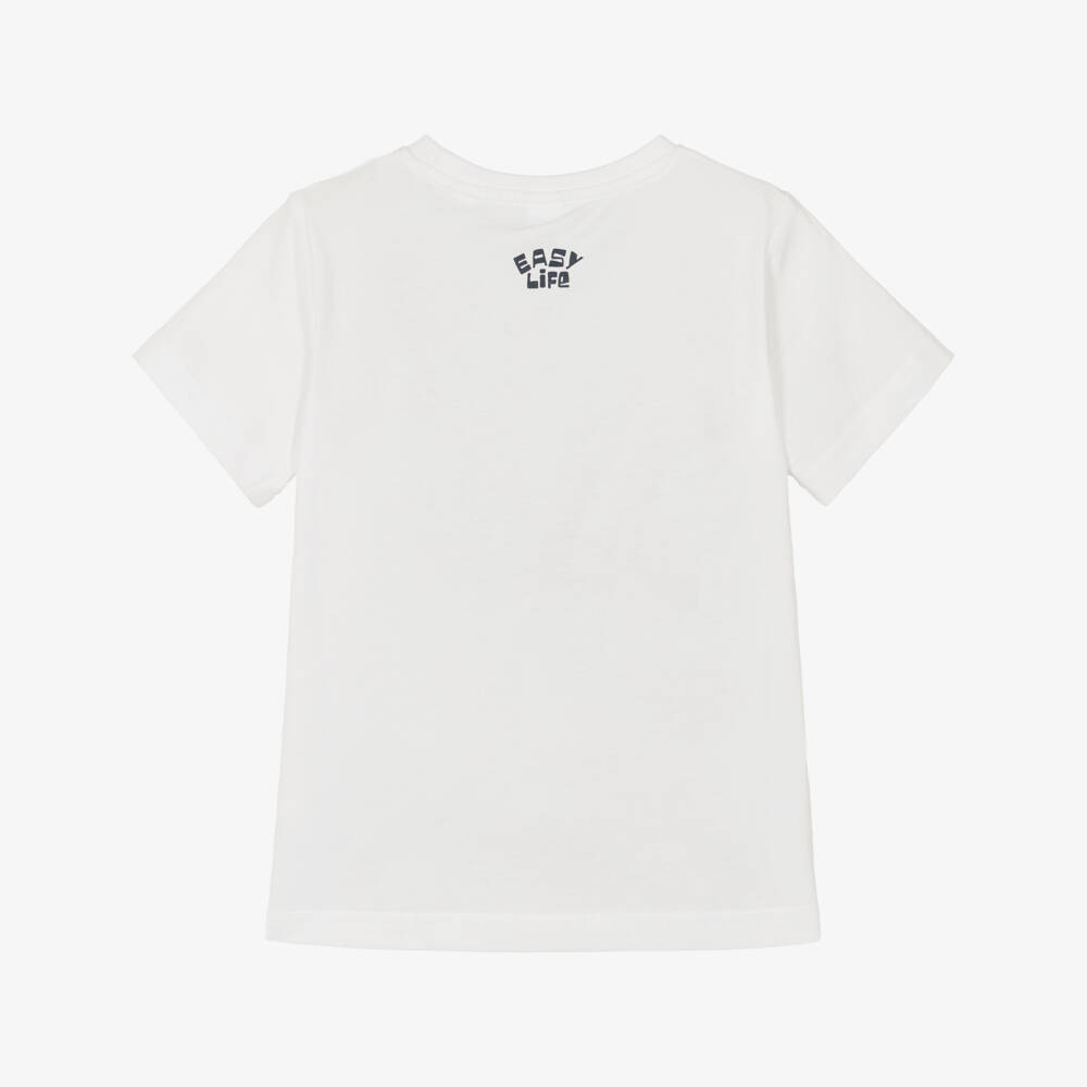 iDO-Boys White Cotton T-Shirt with Patterned Pocket | Childrensalon Outlet
