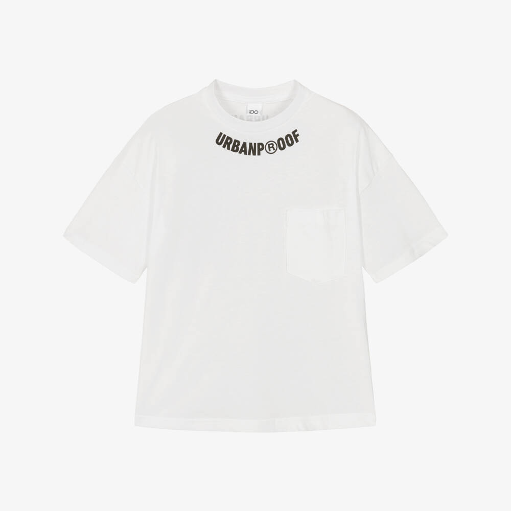 iDO-Boys White Cotton T-Shirt with Urban Proof Graphic | Childrensalon Outlet