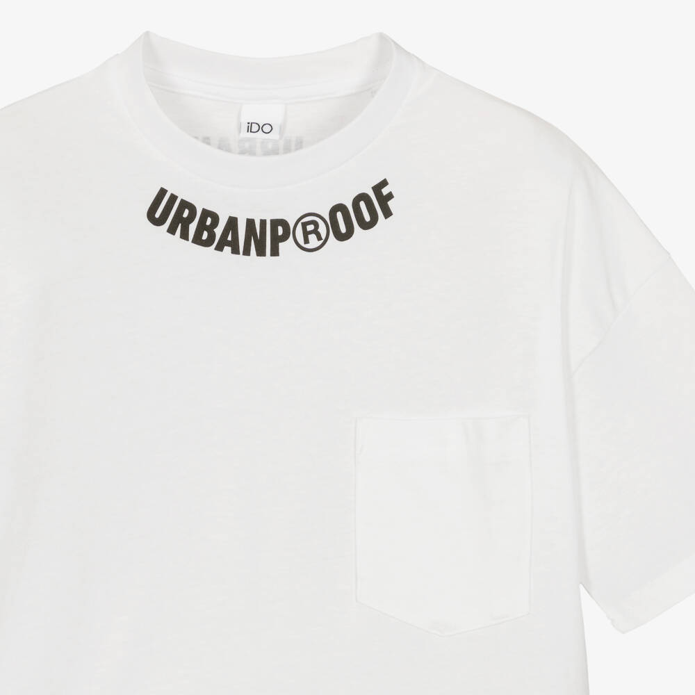 iDO-Boys White Cotton T-Shirt with Urban Proof Graphic | Childrensalon Outlet