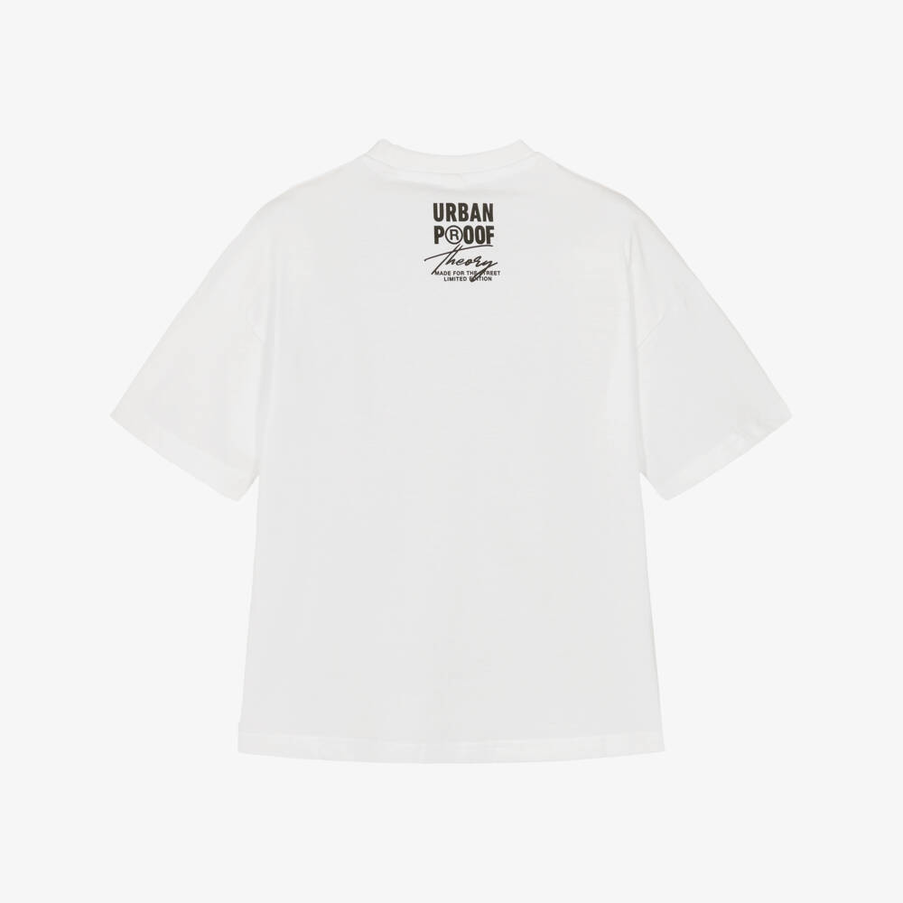 iDO-Boys White Cotton T-Shirt with Urban Proof Graphic | Childrensalon Outlet