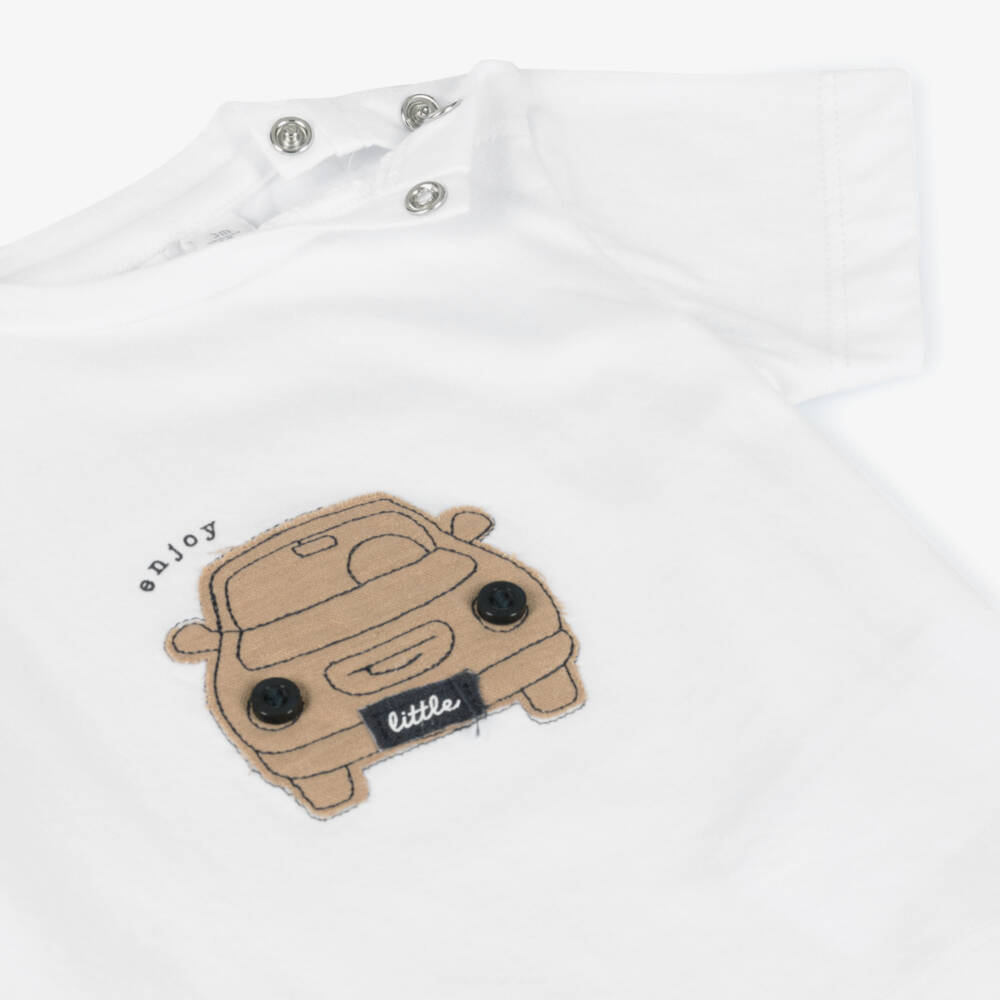 iDO Mini-Boys White Cotton Tee with Car Patch | Childrensalon Outlet