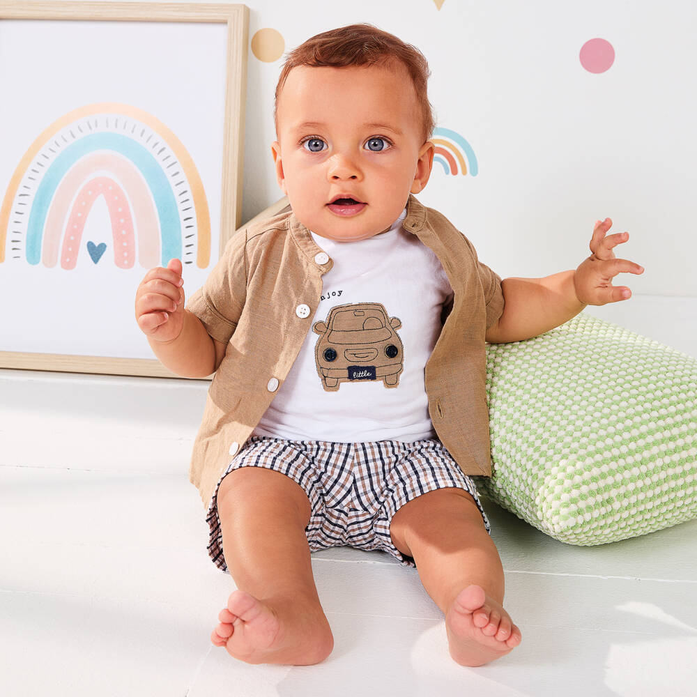 iDO Mini-Boys White Cotton Tee with Car Patch | Childrensalon Outlet