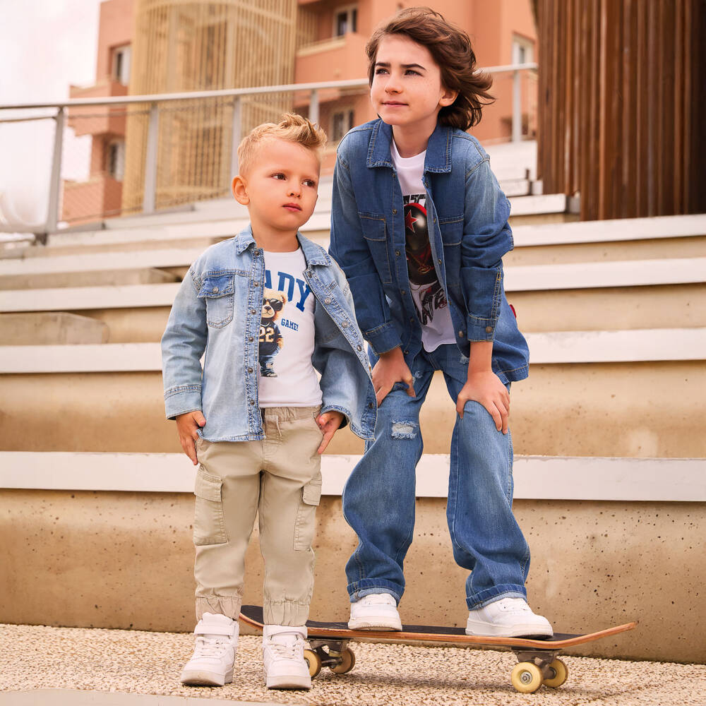 iDO-Boys White Cotton Top with Teddy Bear Graphic | Childrensalon Outlet