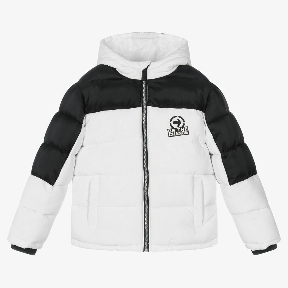 iDO Junior - Boys White Hooded Puffer Jacket | Childrensalon