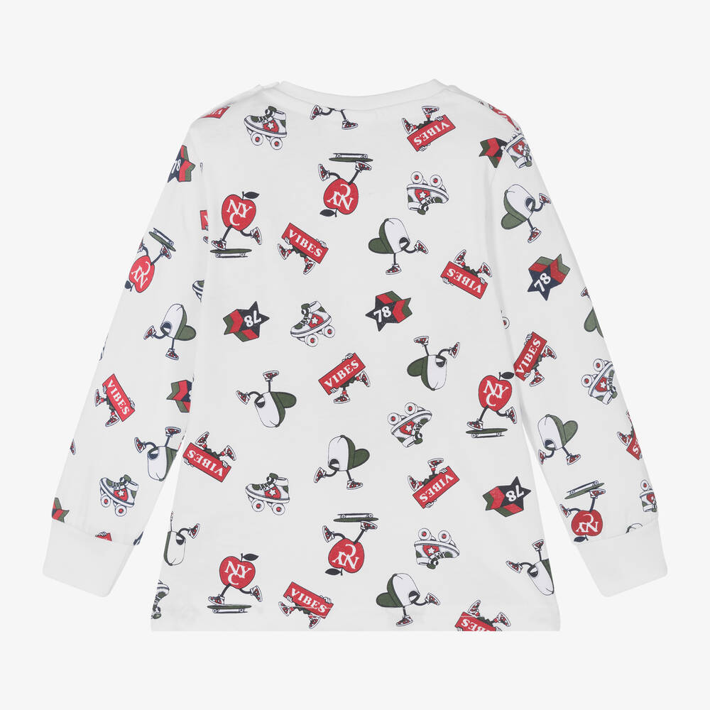 iDO Baby-Boys White Skate Print Cotton Top | Childrensalon Outlet