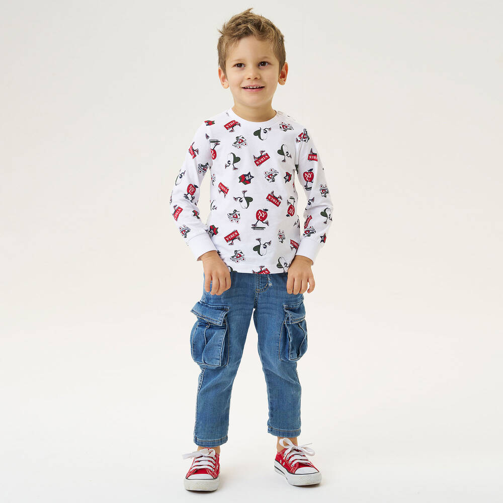iDO Baby-Boys White Skate Print Cotton Top | Childrensalon Outlet