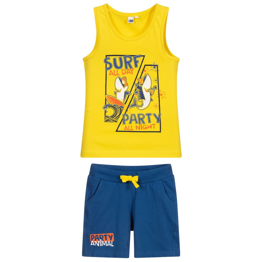 iDO Малыши-Желтая футболка с шортами из хлопка для мальчиков | Childrensalon Outlet