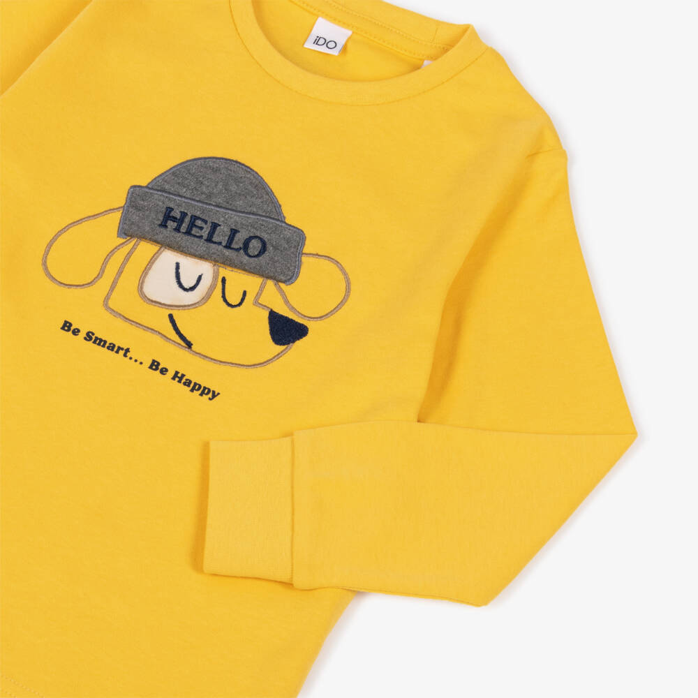 iDO-Boys Yellow Cotton Top with Embroidered Dog | Childrensalon Outlet