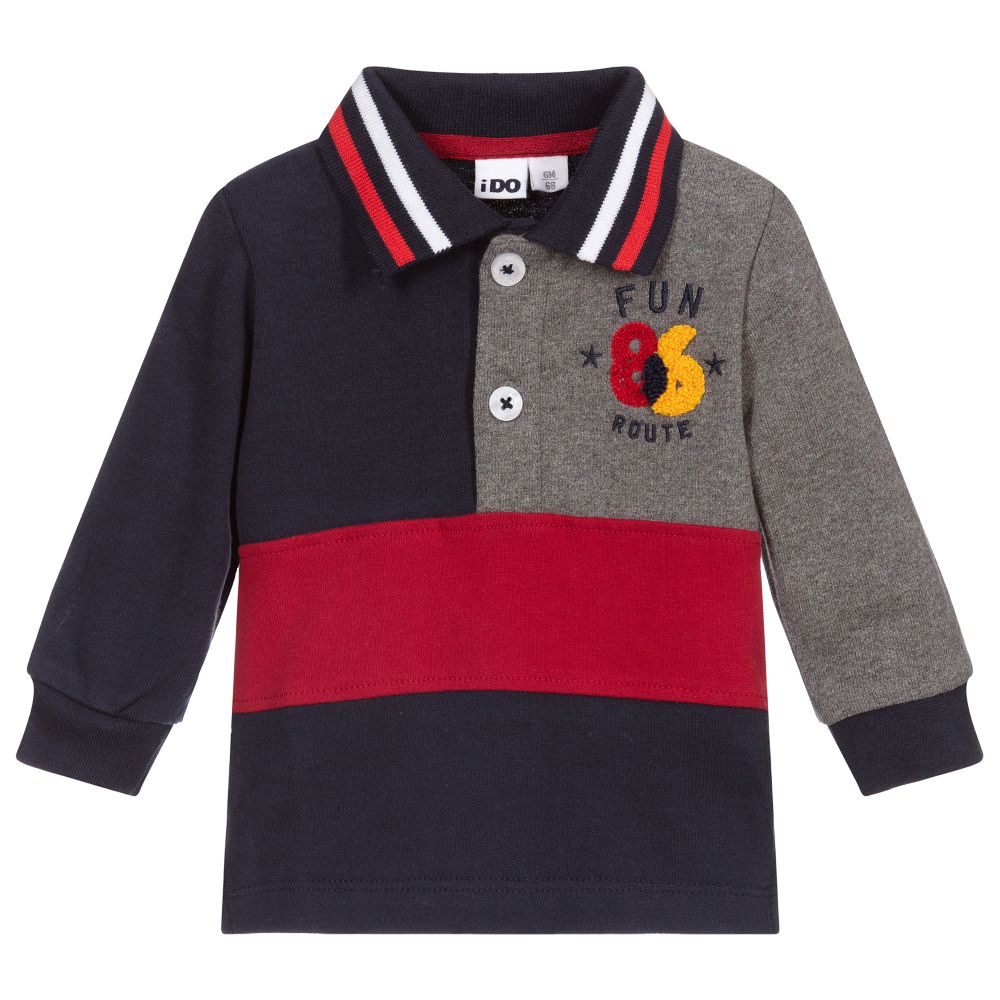 iDO Baby - Colourblock Cotton Polo Shirt | Childrensalon