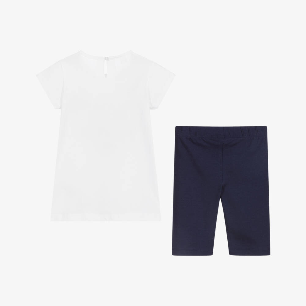 iDO Baby-طقم شورت وتوب قطن جيرسي لون أبيض وكحلي للبنات | Childrensalon Outlet