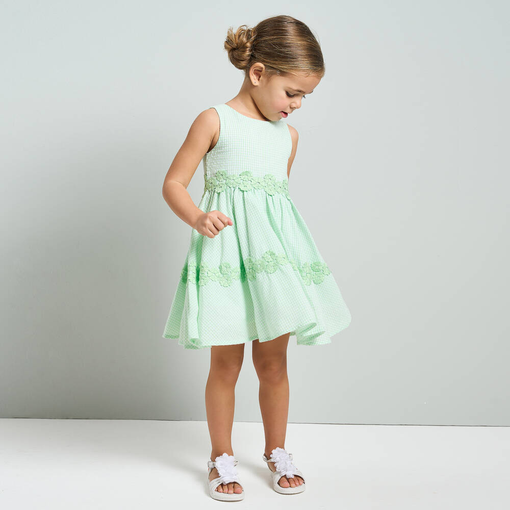 iDO Baby-فستان أخضر بنقشة المربعات للبنات | Childrensalon Outlet