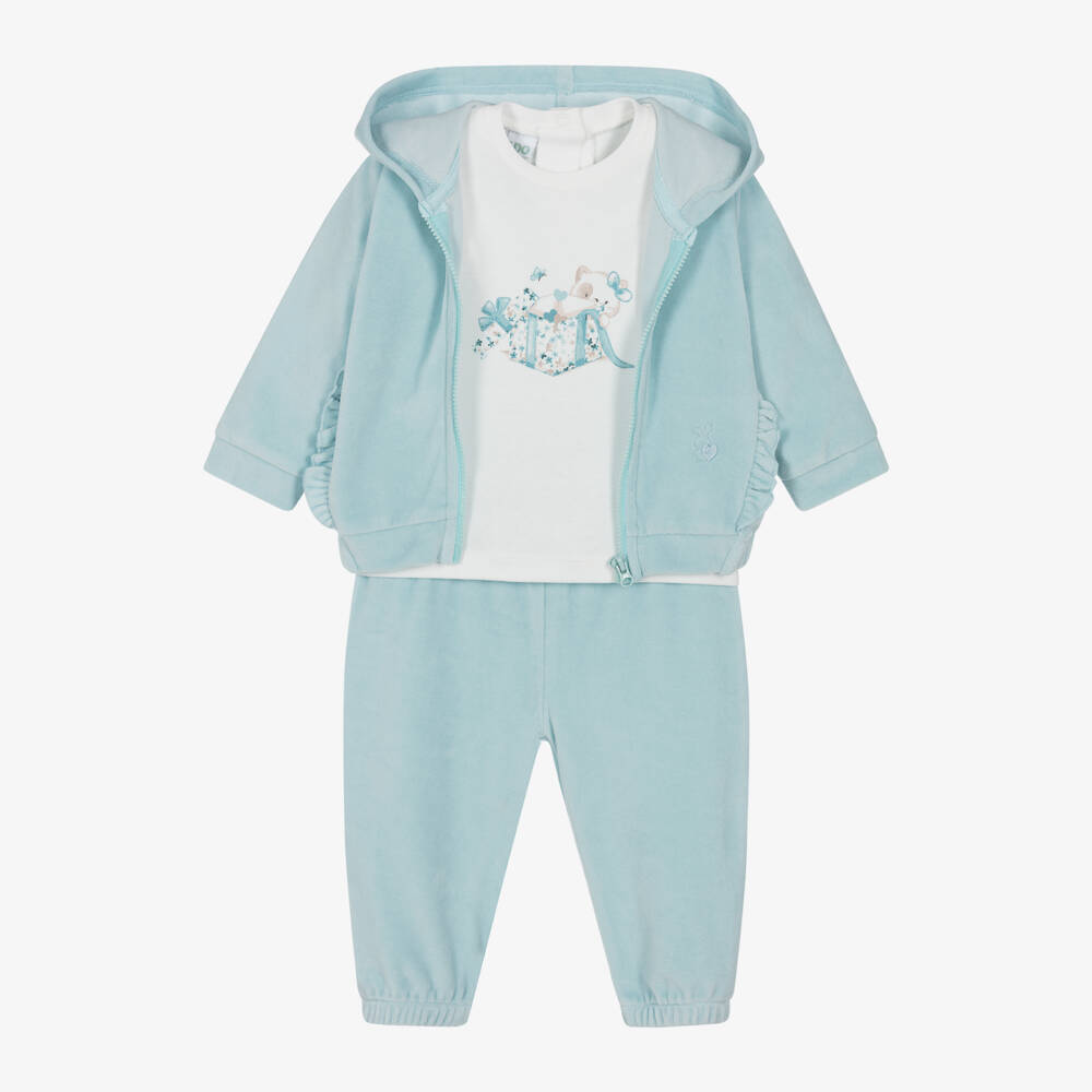 iDO Mini-Girls Aqua Velour Tracksuit Ensemble | Childrensalon Outlet