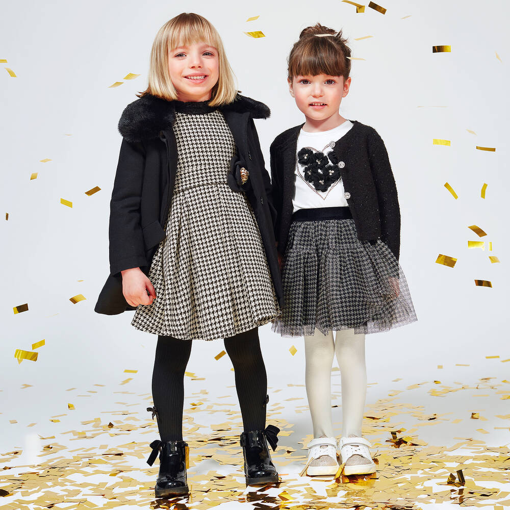 iDO Baby-Girls Beige & Black Black Houndstooth Dress | Childrensalon Outlet