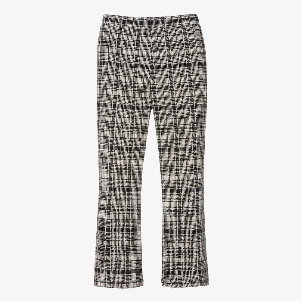 iDO Junior-Girls Beige & Black Houndstooth Jersey Trousers  | Childrensalon Outlet