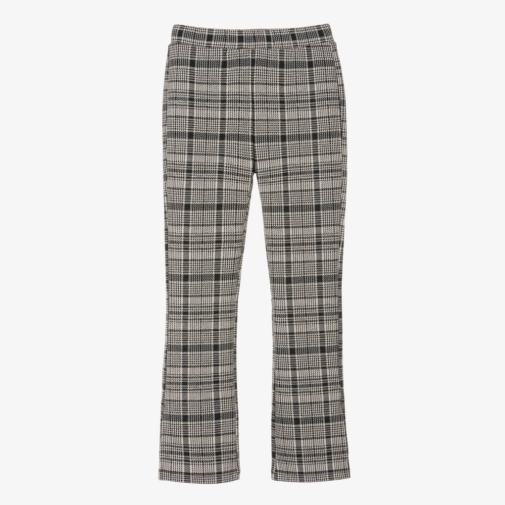 iDO Junior-Girls Beige & Black Houndstooth Jersey Trousers  | Childrensalon Outlet
