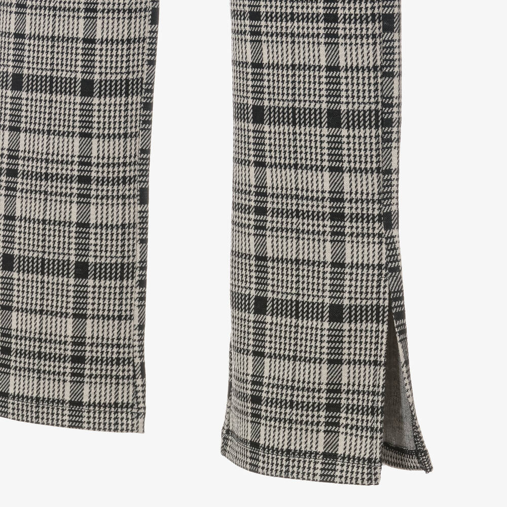 iDO Junior-Girls Beige & Black Houndstooth Jersey Trousers  | Childrensalon Outlet
