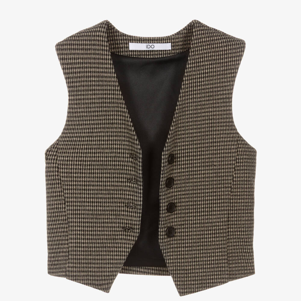 iDO Junior-Girls Beige & Black Houndstooth Waistcoat | Childrensalon Outlet