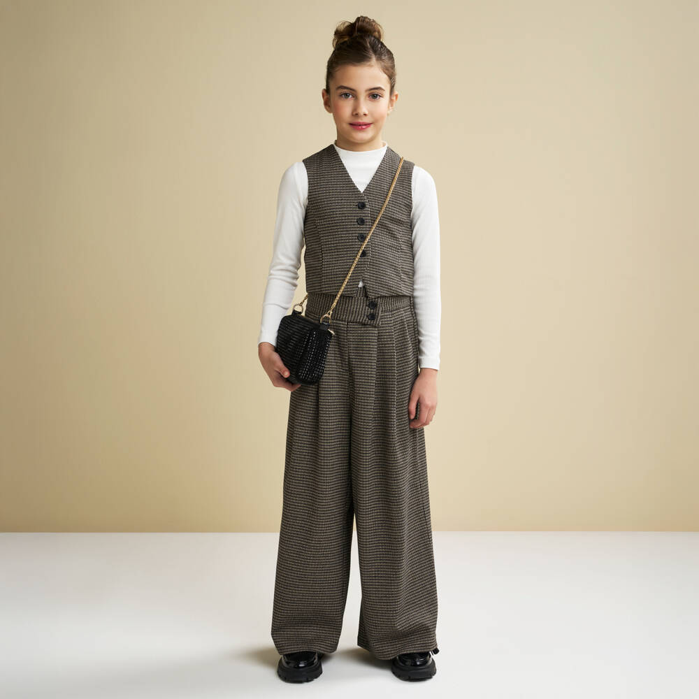 iDO Junior-Girls Beige & Black Houndstooth Waistcoat | Childrensalon Outlet
