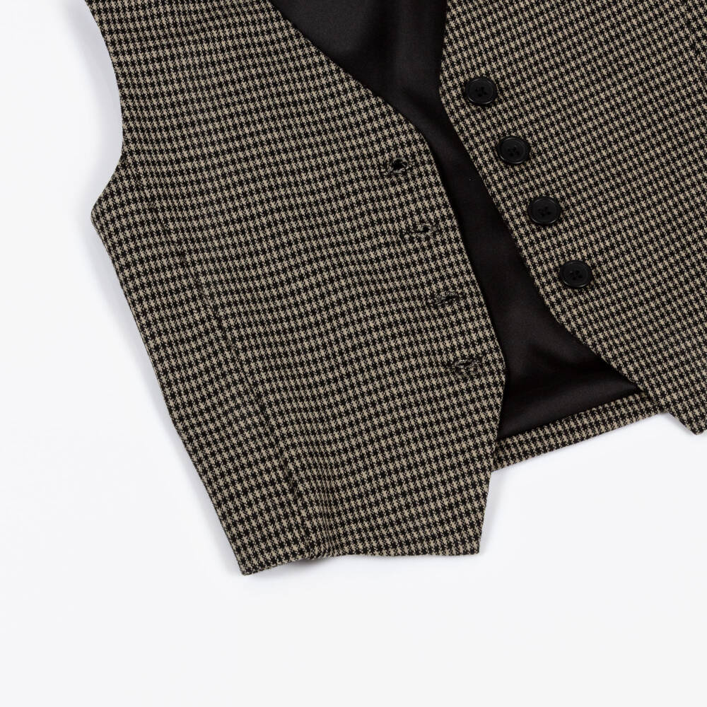 iDO Junior-Girls Beige & Black Houndstooth Waistcoat | Childrensalon Outlet