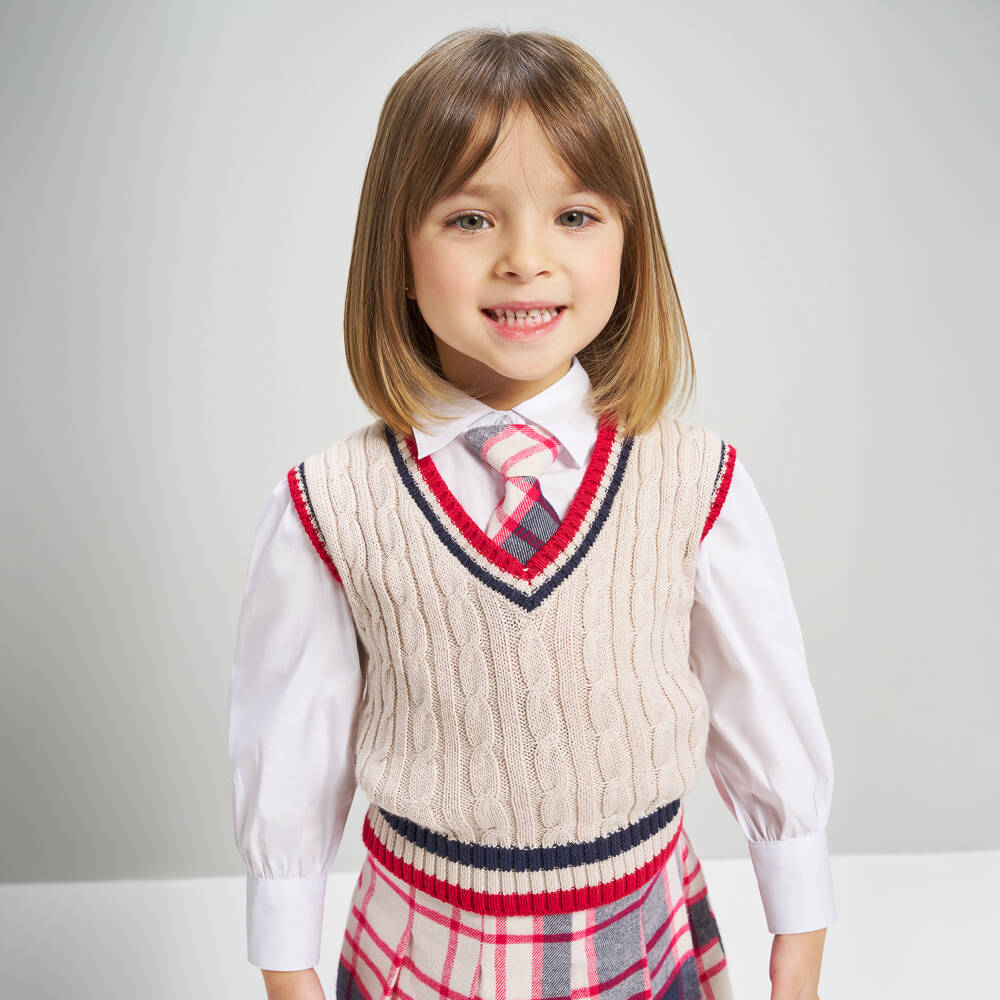 iDO-Girls Beige Cotton Cable Knit Slip Over | Childrensalon Outlet