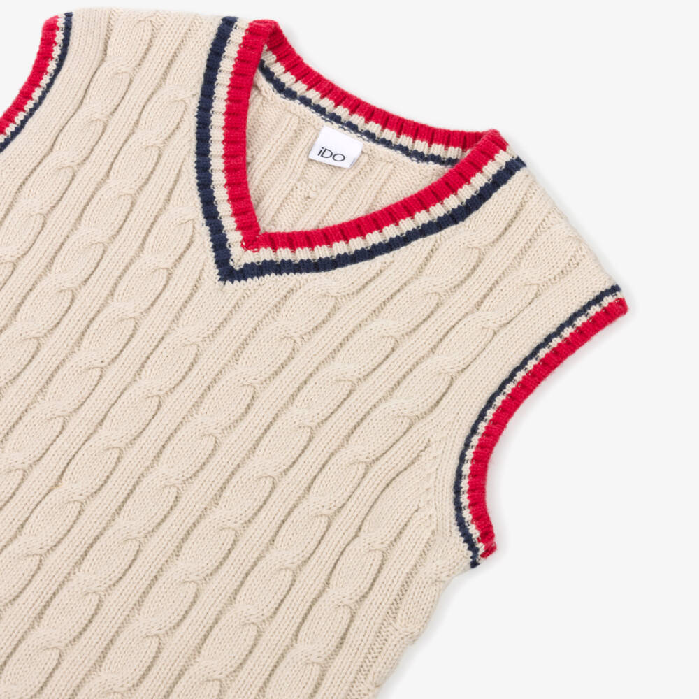 iDO-Girls Beige Cotton Cable Knit Slip Over | Childrensalon Outlet