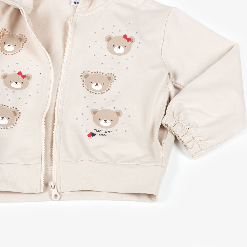 iDO-Girls Beige Cotton Teddy Bears Tracksuit | Childrensalon Outlet