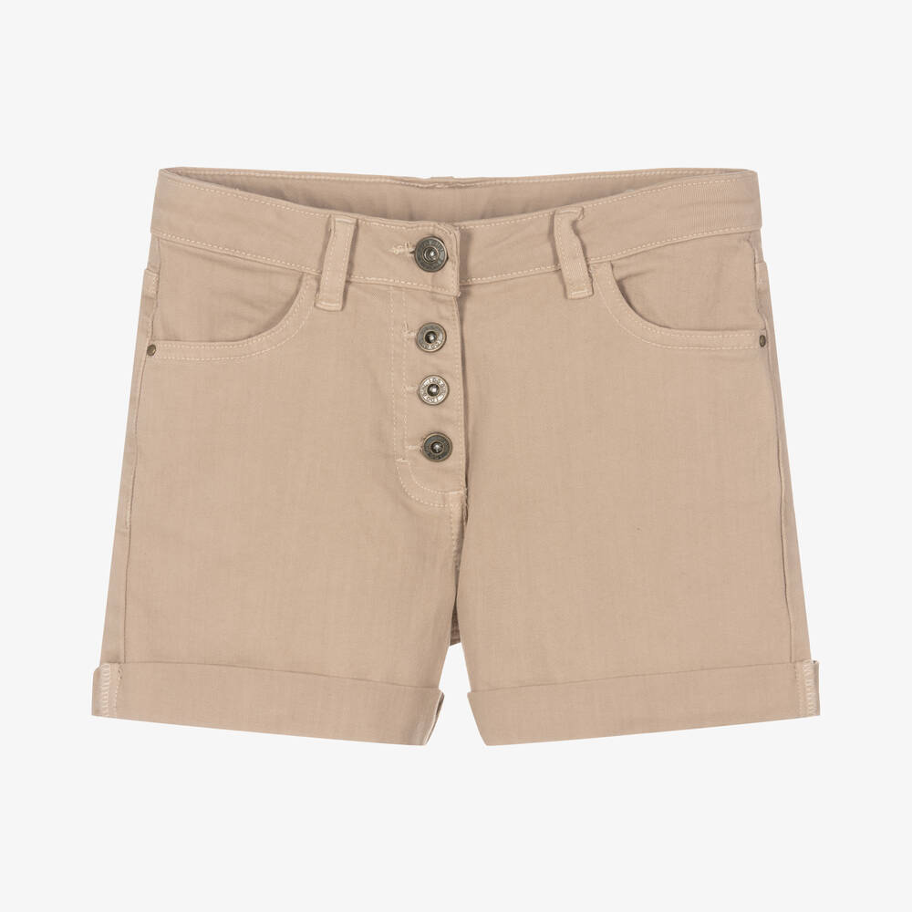 iDO Junior - Girls Beige Cotton Twill Button-Up Shorts | Childrensalon