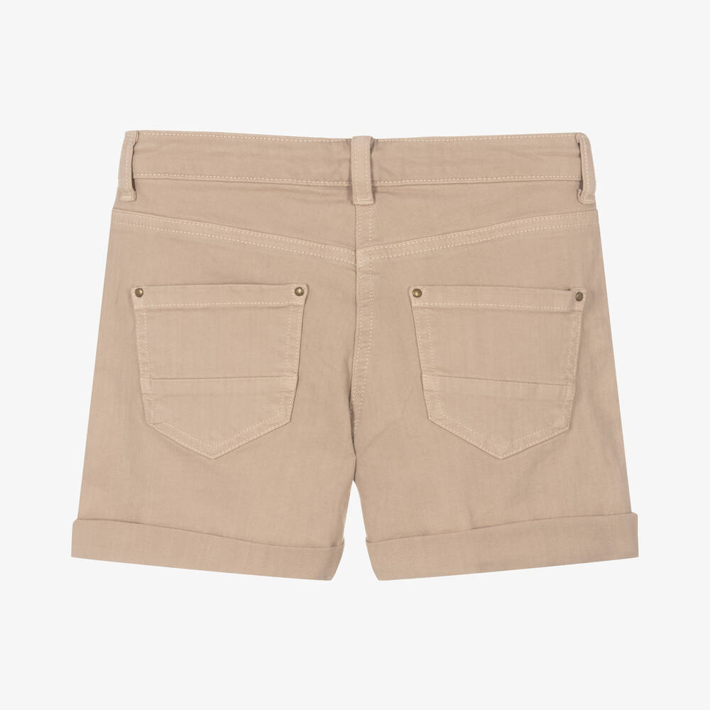 iDO Junior-Girls Beige Cotton Twill Button-Up Shorts | Childrensalon Outlet