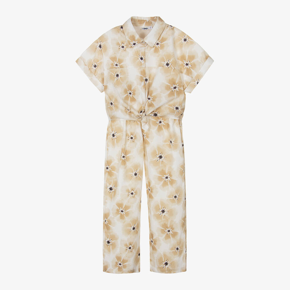 iDO Для младших-Girls Beige Floral Cotton Trouser Set | Childrensalon Outlet