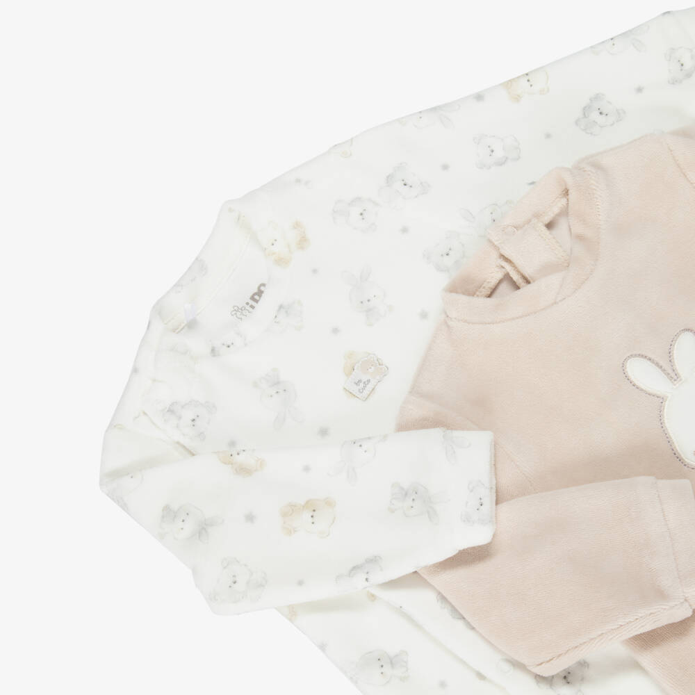 iDO-Girls Beige Ivory Velour Babysuit Duo | Childrensalon Outlet