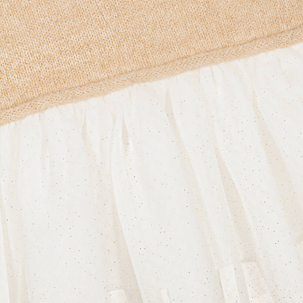 iDO Малыши-Бежевое трикотажное платье с белой юбкой из тюля | Childrensalon Outlet