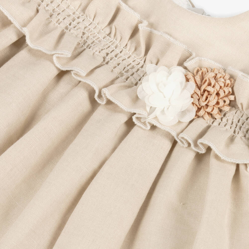 iDO Mini-فستان بيج من الكتان والقطن للبنات | Childrensalon Outlet