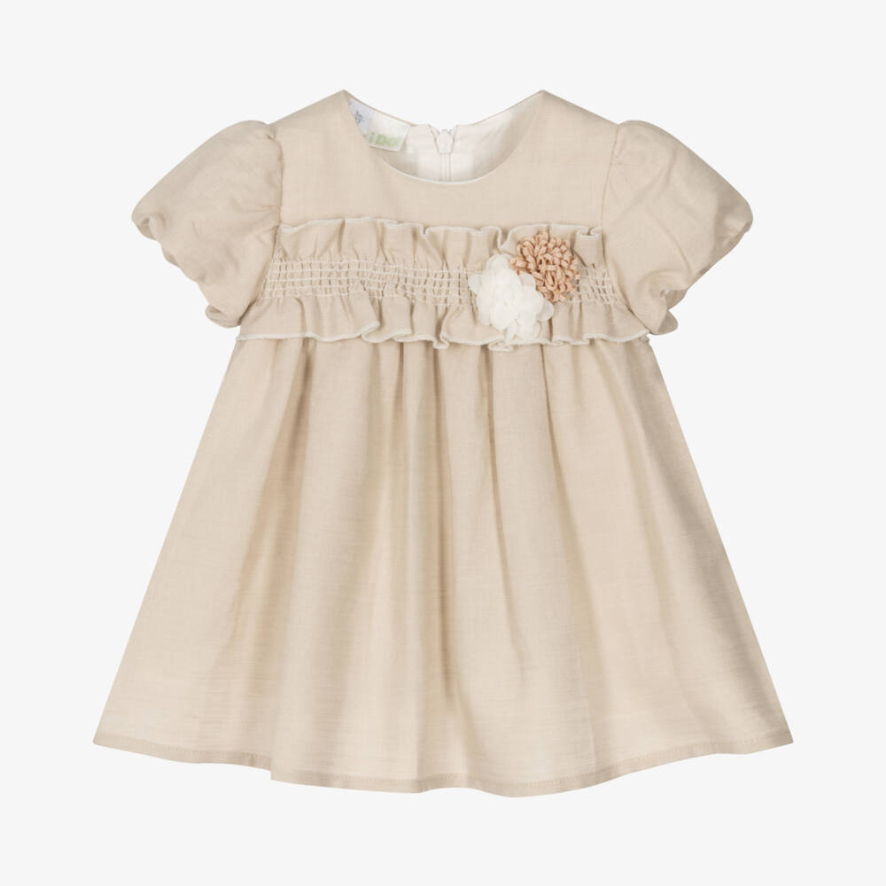 iDO Мини-Платье из льна и хлопка бежевое для девочек | Childrensalon Outlet